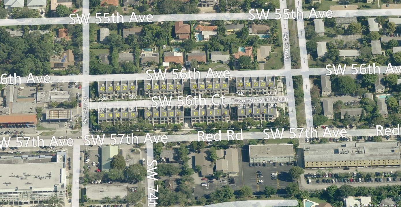 Aerial photo of Townhomes at Oak Lane