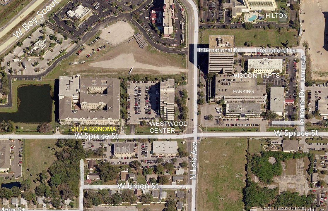 Aerial photo of Villa Sonoma at International Plaza