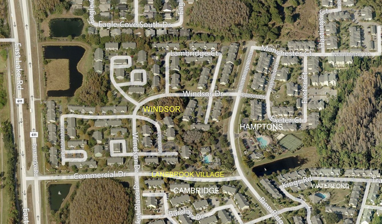 Aerial photo of Lansbrook Village Windsor