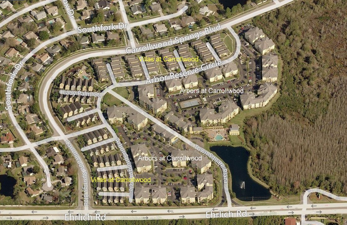 Aerial photo of Villas at Carrollwood