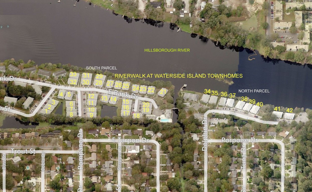 Aerial photo of Riverwalk at Waterside Island