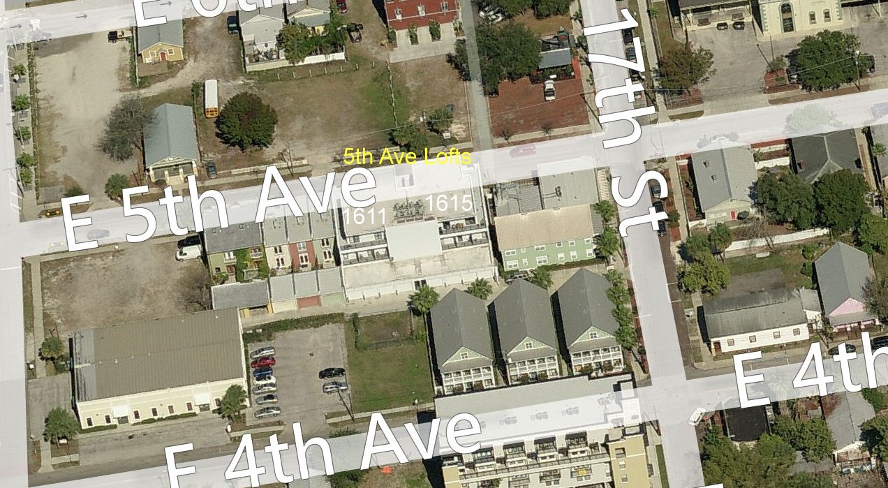 Aerial photo of 5th Avenue Lofts at Ybor