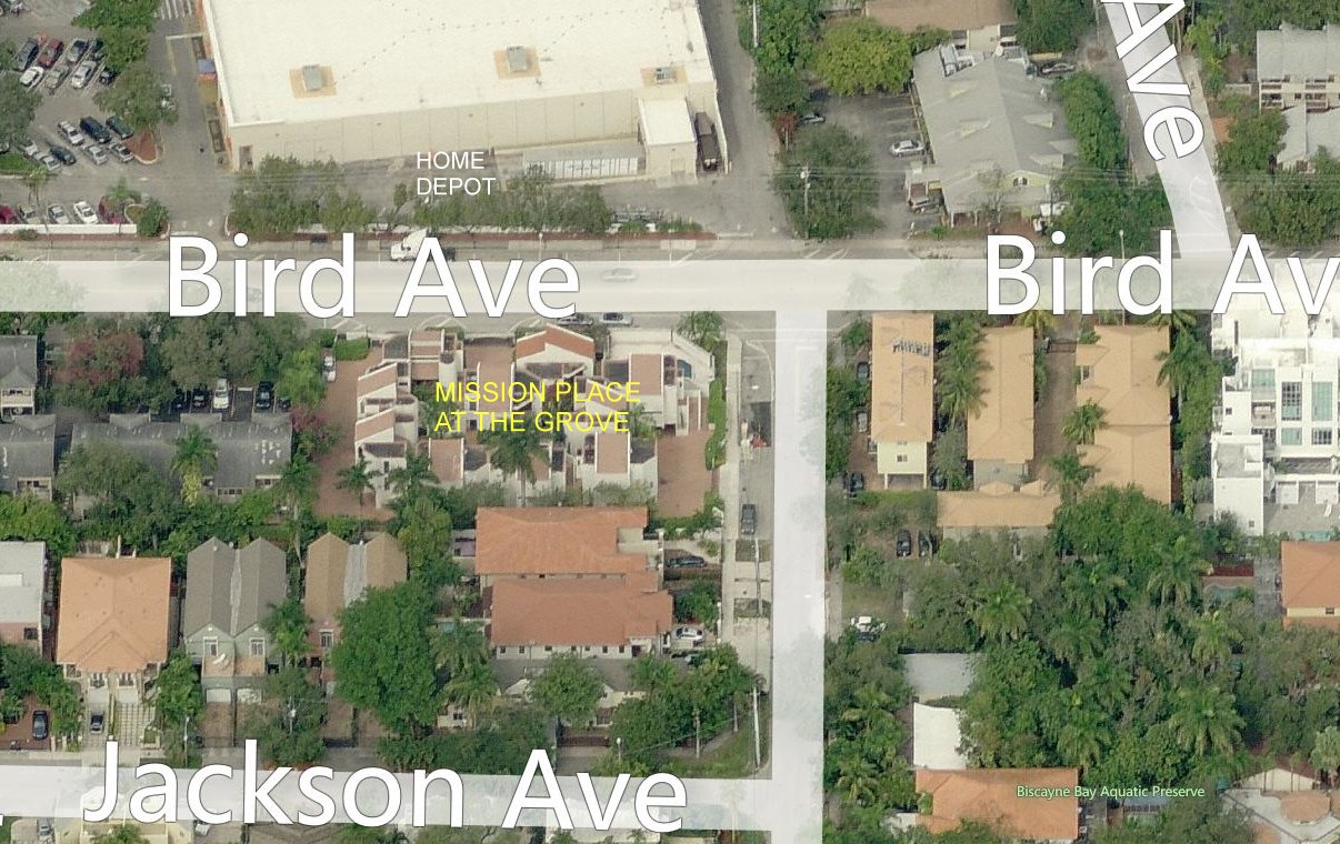 Aerial photo of Mission Place at the Grove