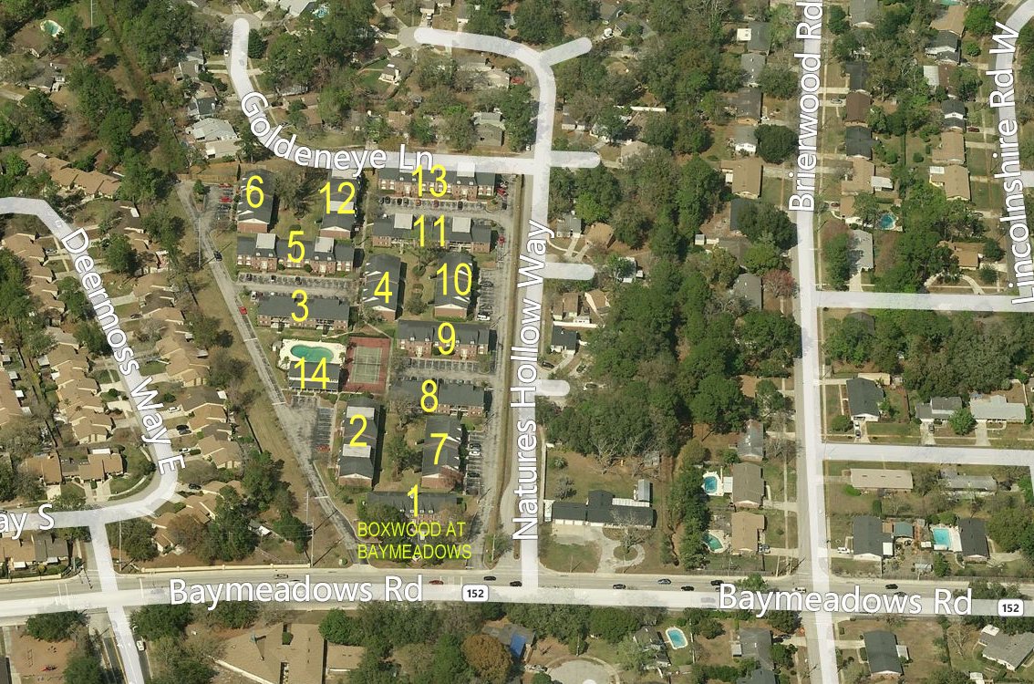 Aerial photo of Boxwood at Baymeadows