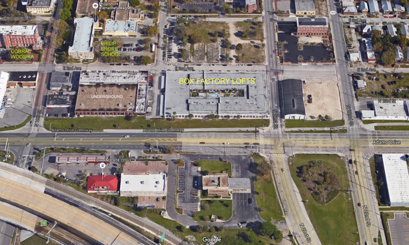 Aerial photo of Box Factory Lofts