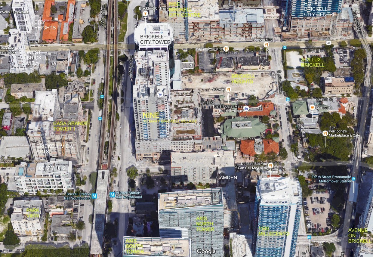 Aerial photo of Nine at Mary Brickell Village