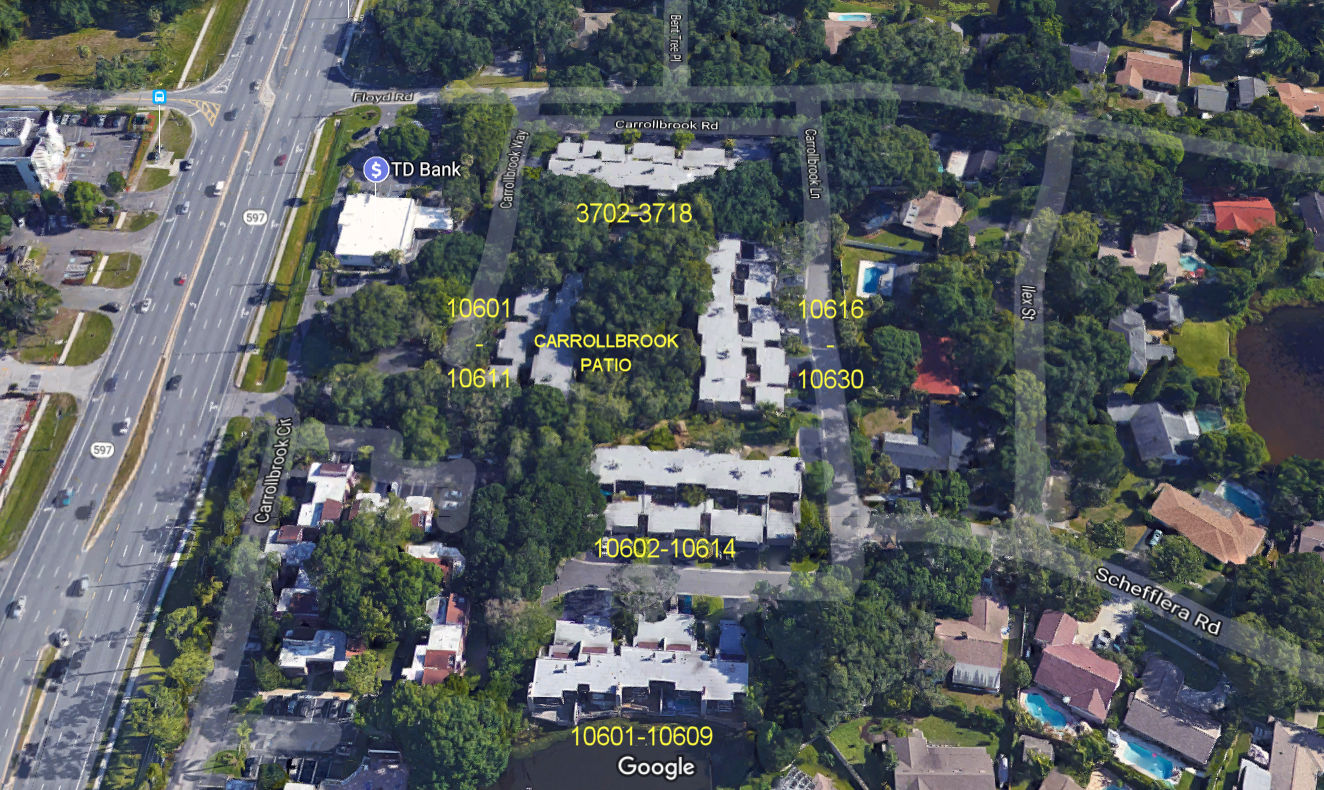 Aerial photo of Carrollbrook Patio Townhouse