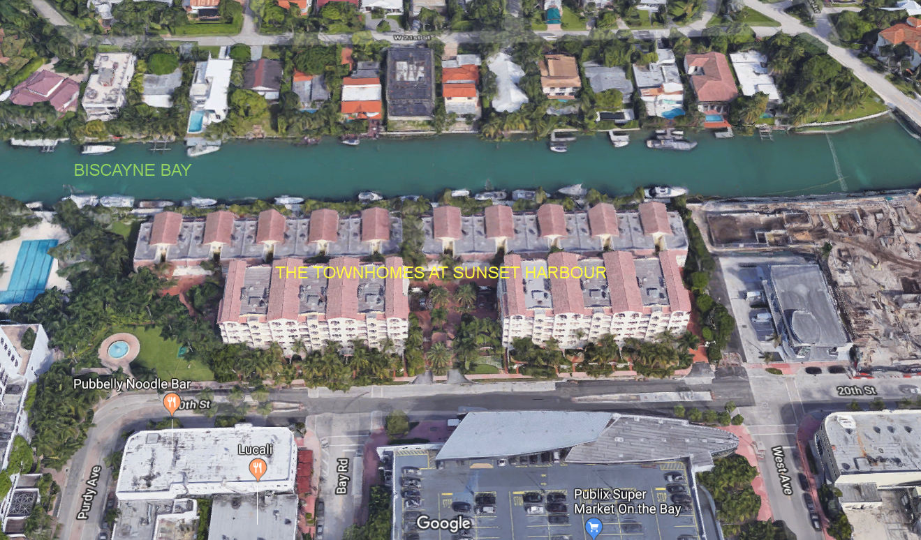 Aerial photo of Townhomes at Sunset Harbour