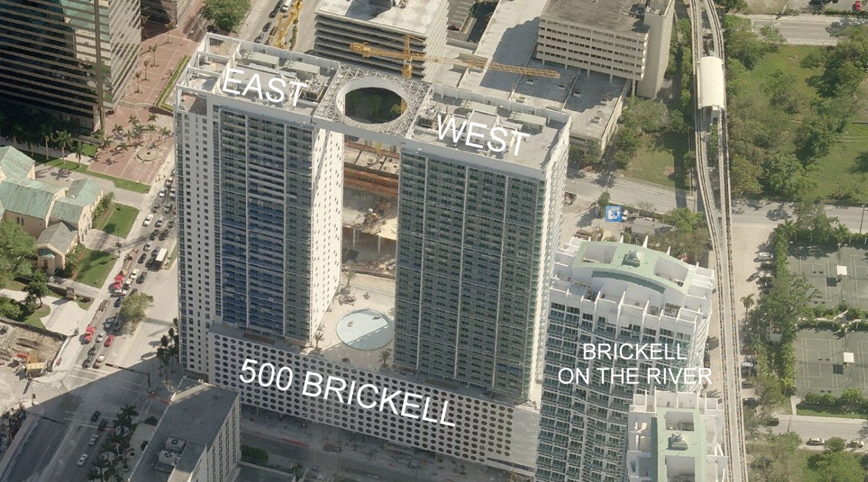 Aerial photo of 500 Brickell East Tower