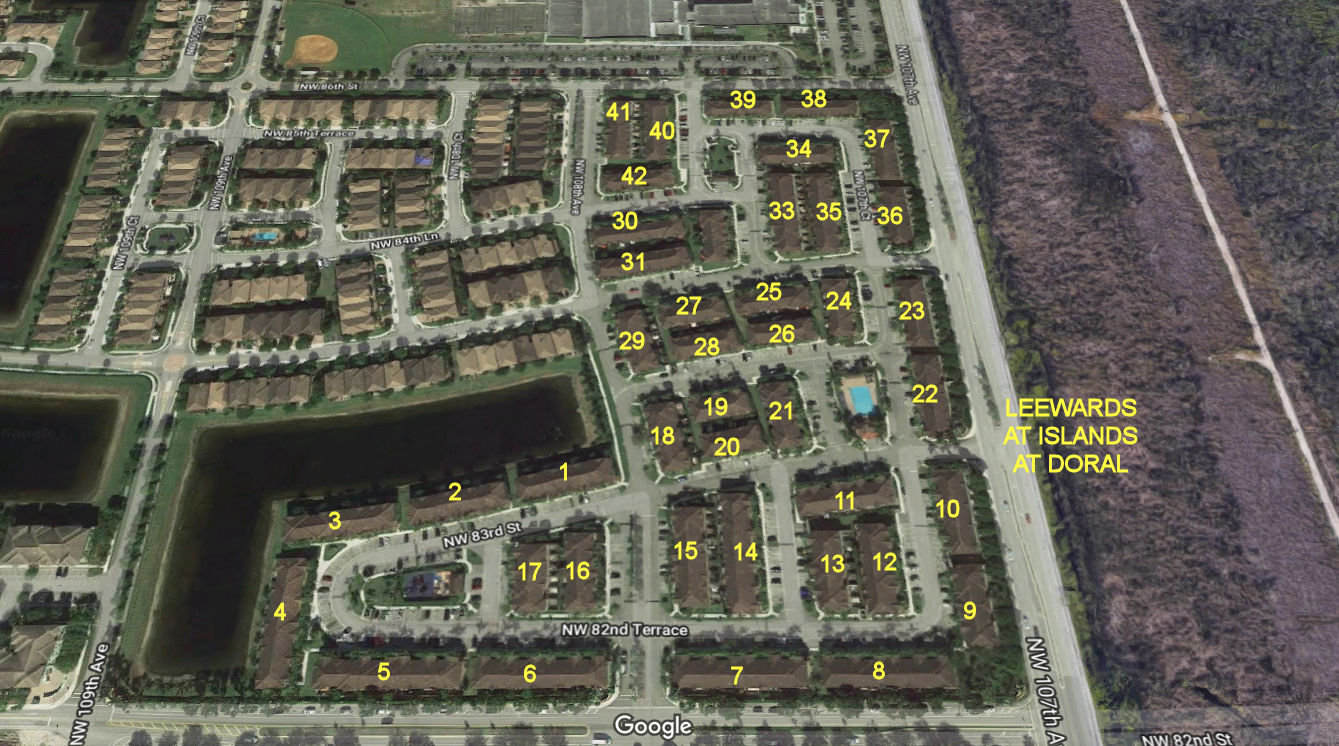Aerial photo of Leewards at Islands at Doral