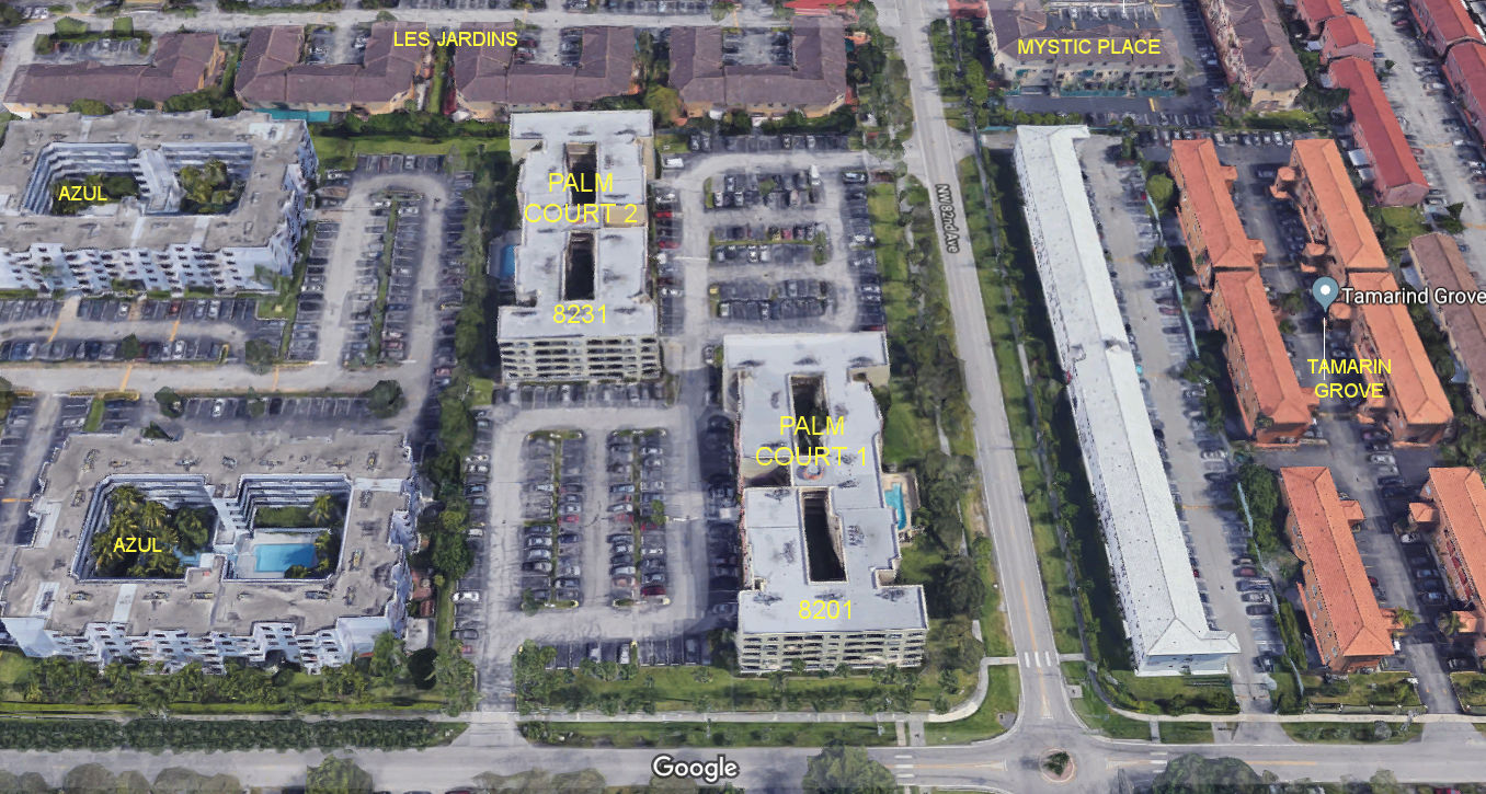 Aerial photo of Palm Court of Miami 8201&8231