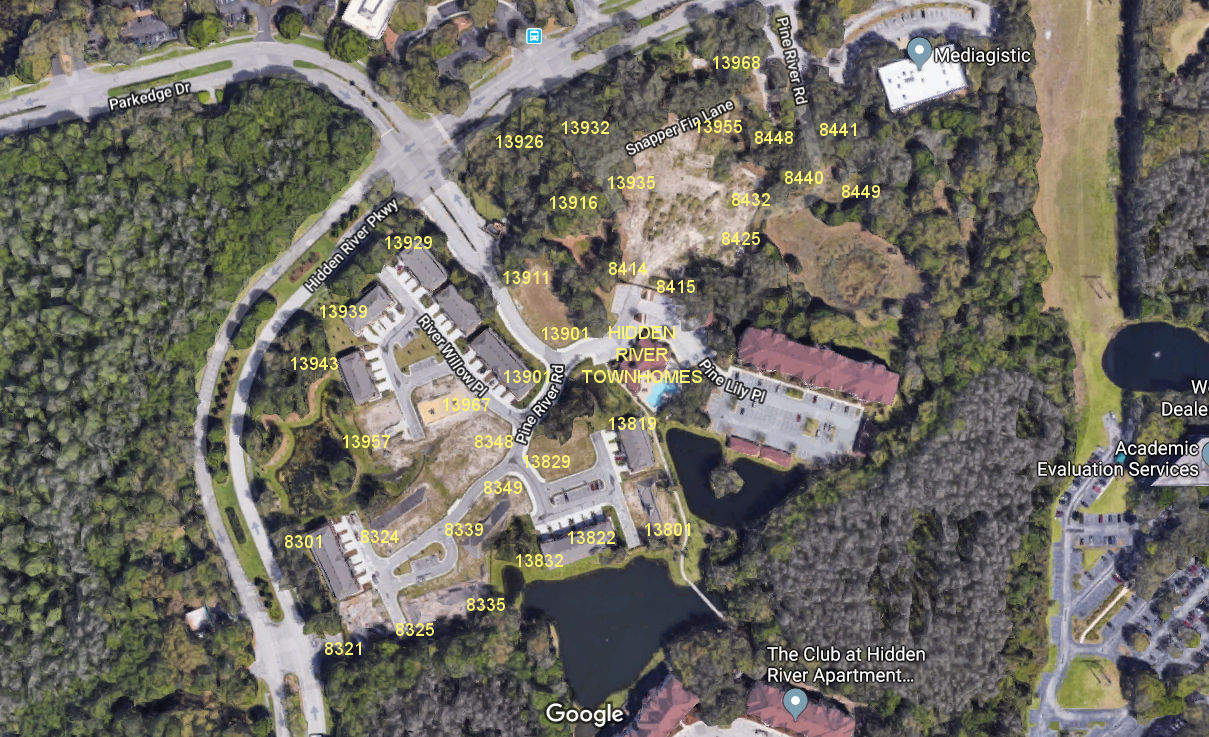 Aerial photo of Hidden River Townhomes