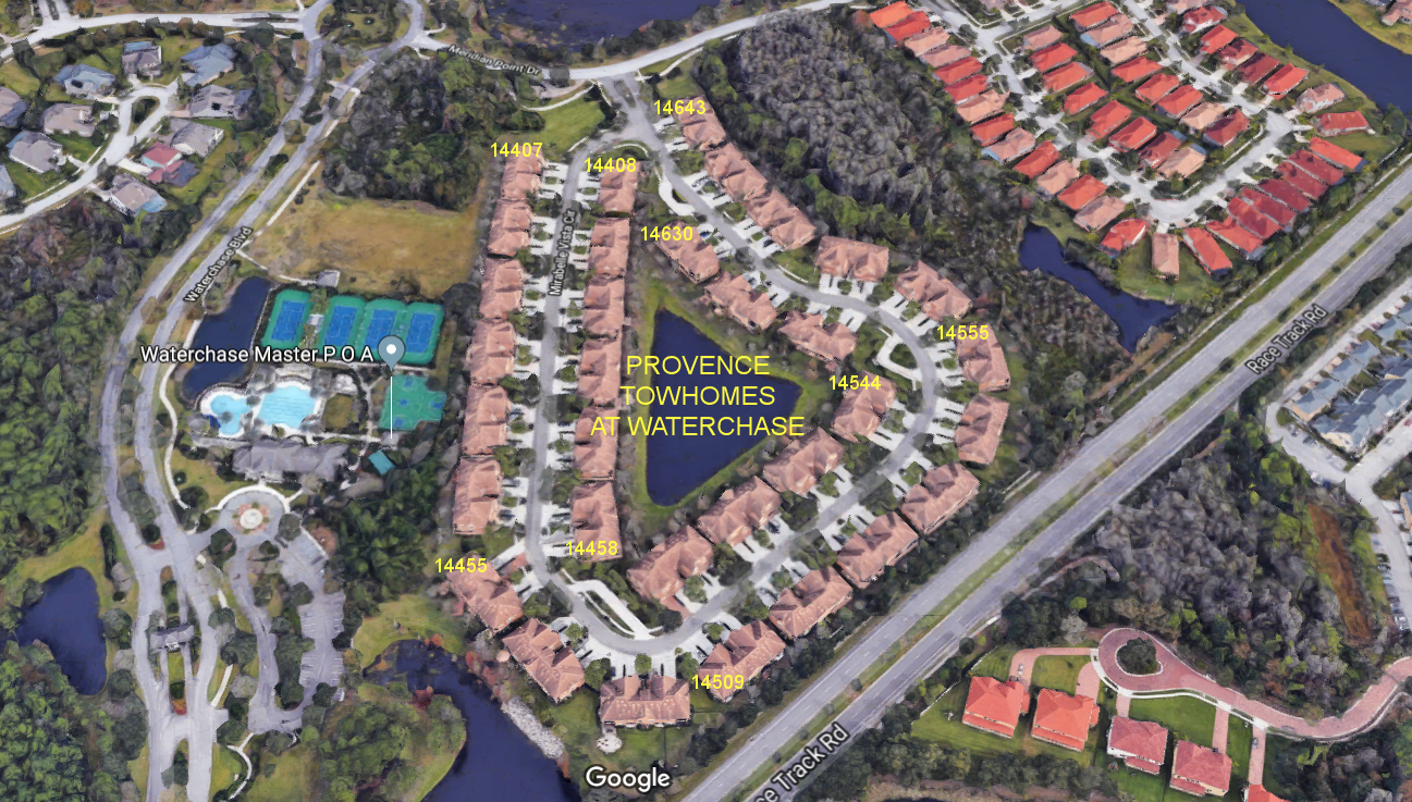 Aerial photo of Provence Townhomes at Waterchase