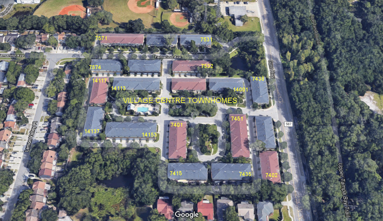 Aerial photo of Village Centre Townhomes