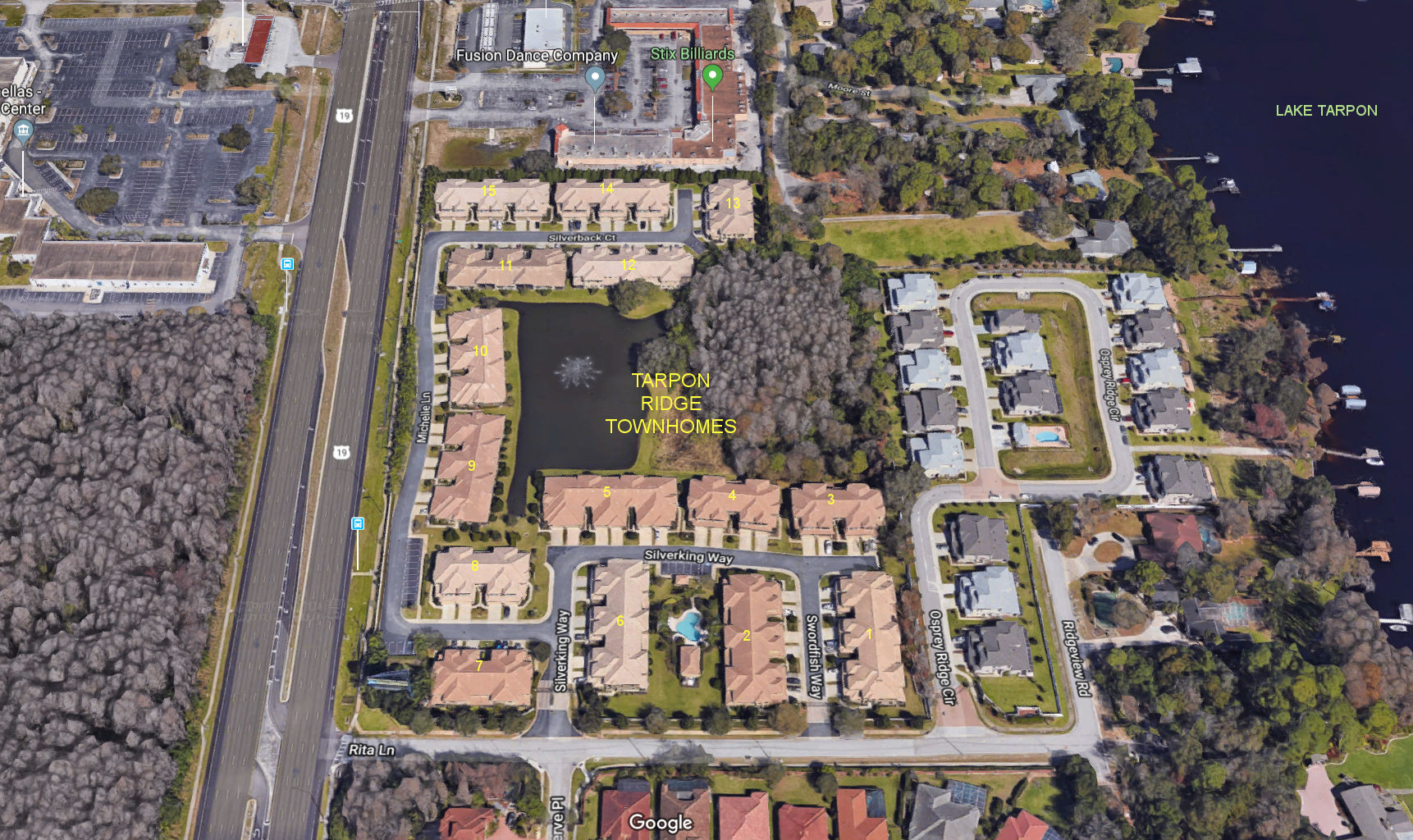 Aerial photo of Tarpon Ridge Townhomes