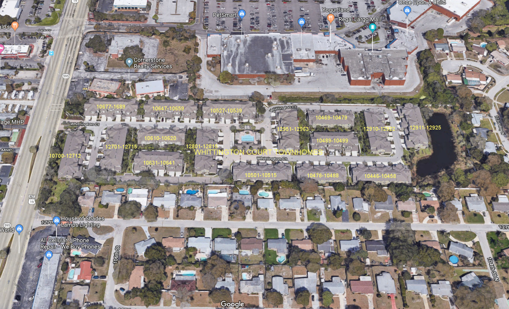 Aerial photo of Whittington Court Townhomes