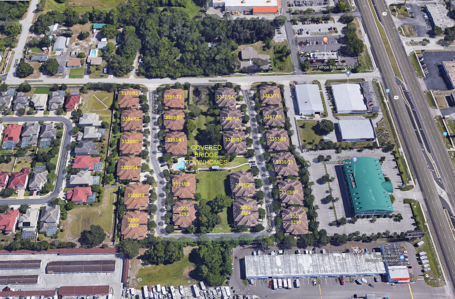 Aerial photo of Covered Bridge Townhomes