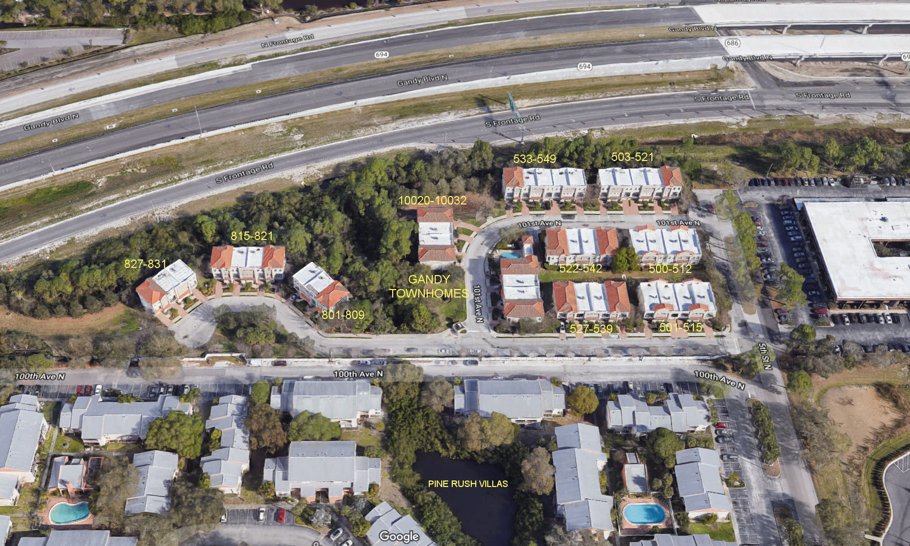 Aerial photo of Gandy Townhomes