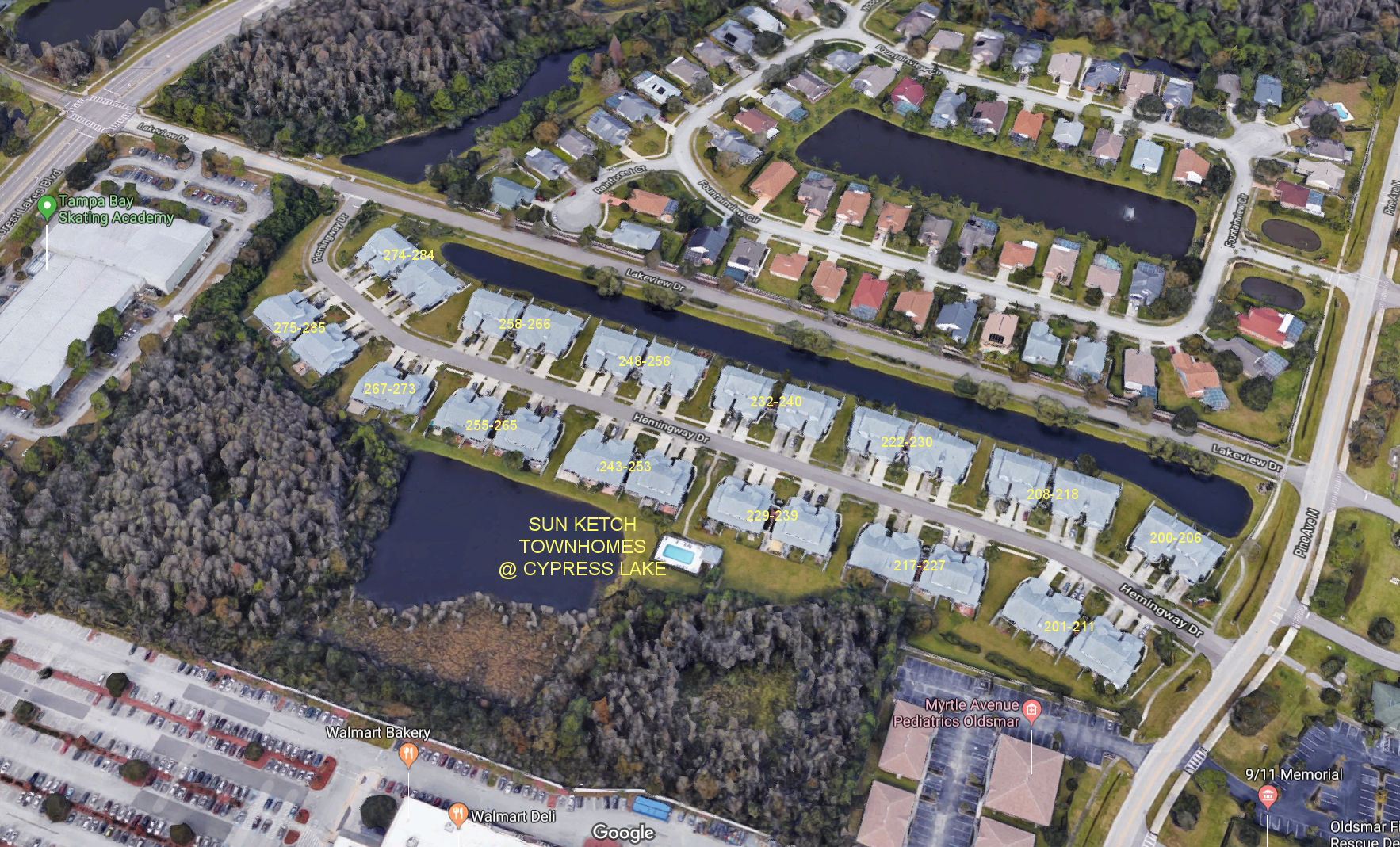 Aerial photo of Sun Ketch Townhomes at Cypress Lake