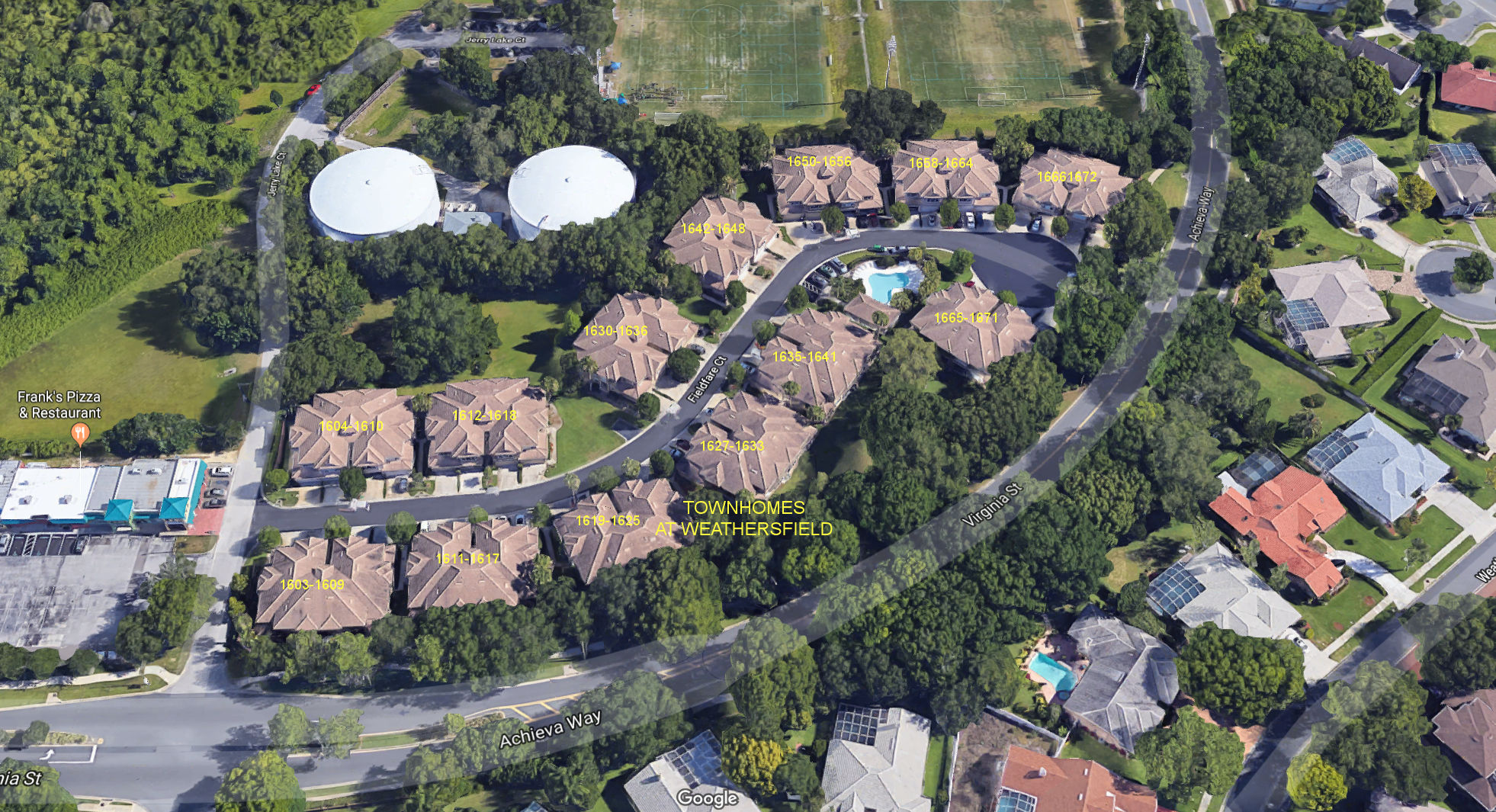 Aerial photo of Townhomes at Weathersfield