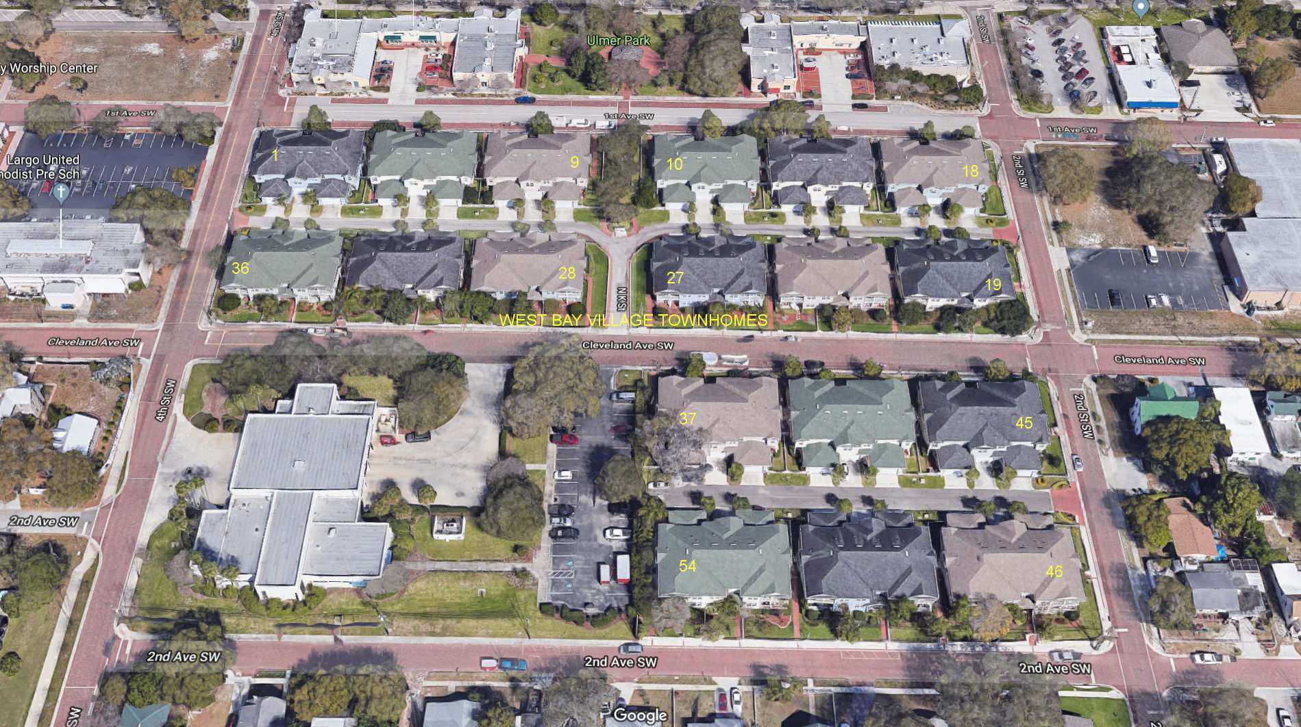 Aerial photo of West Bay Village Townhomes
