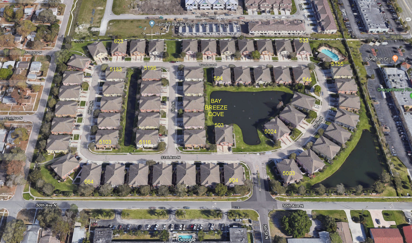 Aerial photo of Bay Breeze Cove