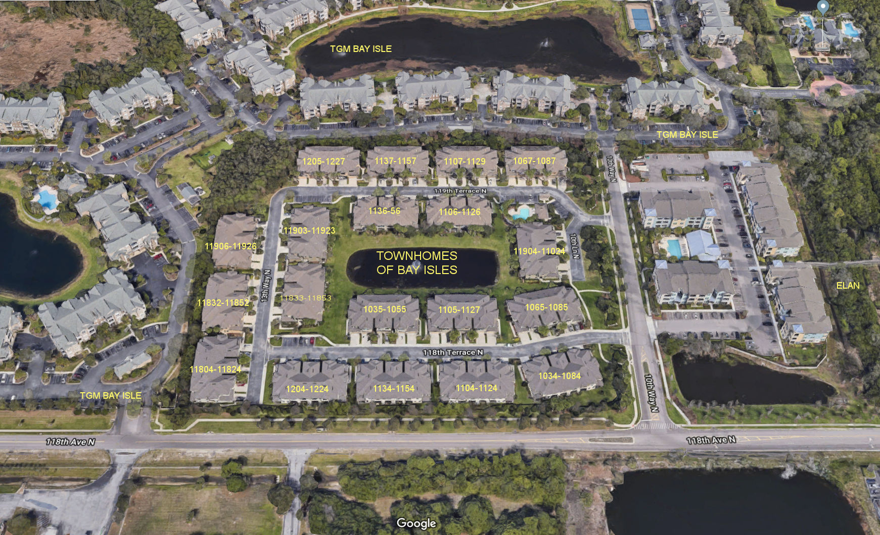 Aerial photo of Bay Isle Townhomes