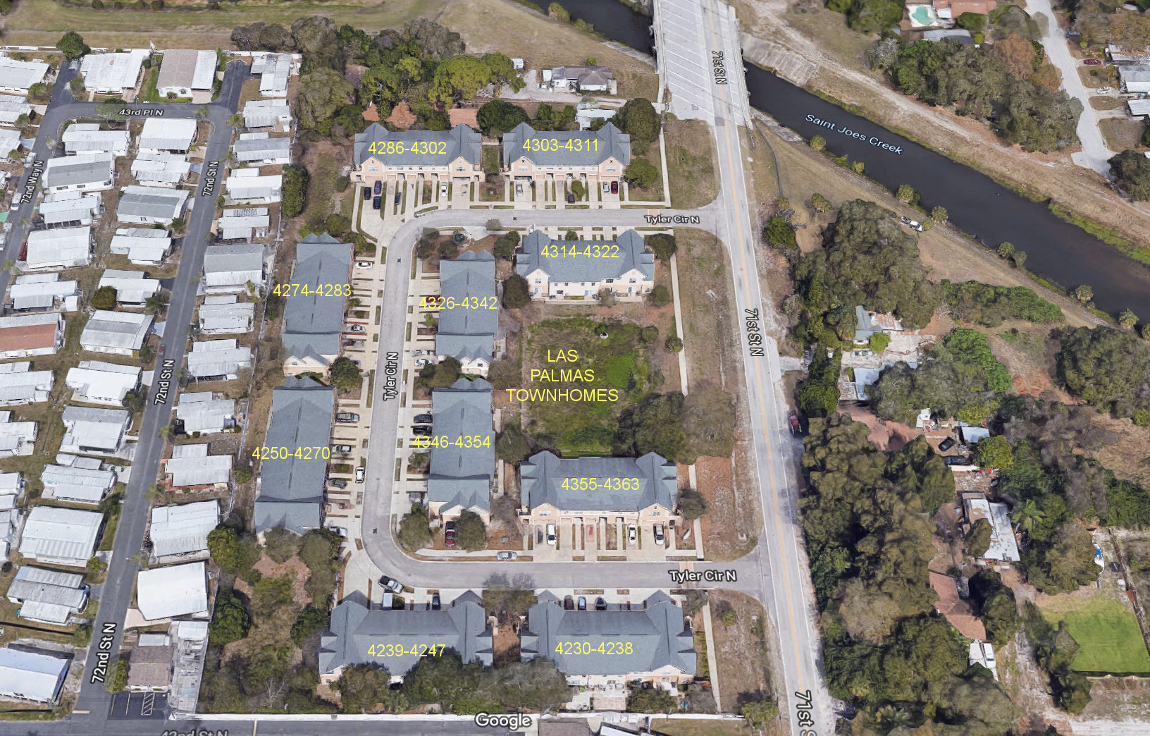 Aerial photo of Las Palmas Townhomes