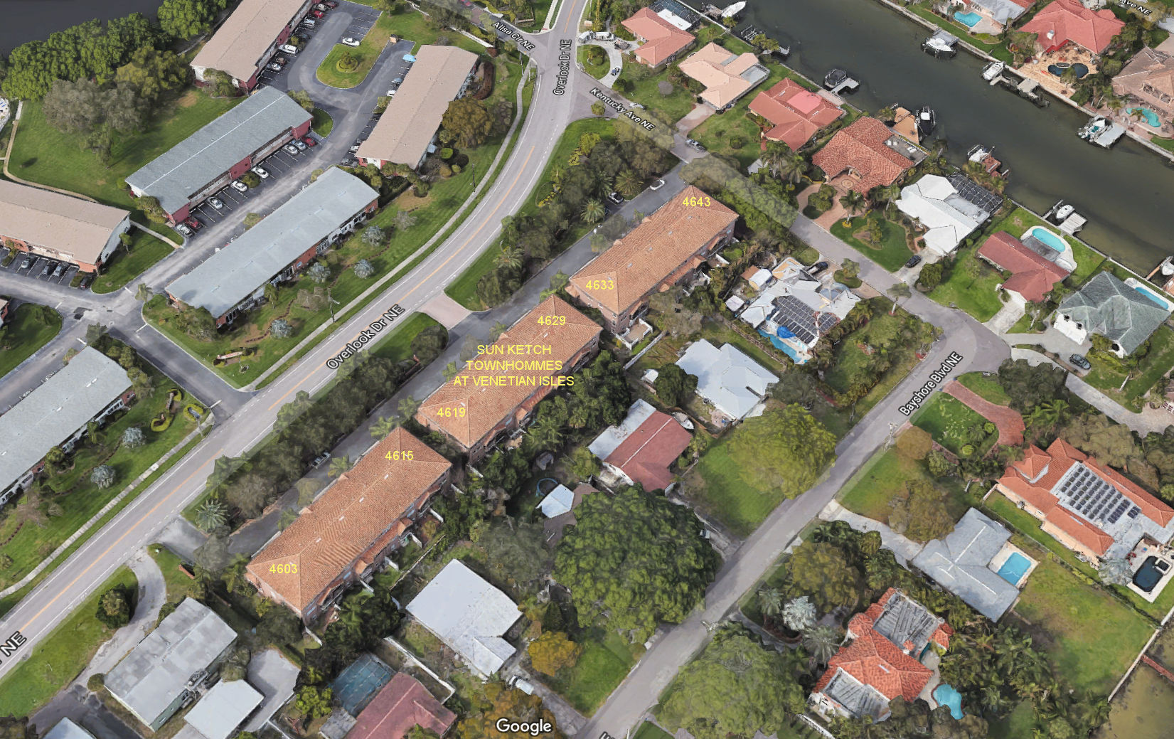 Aerial photo of Sun Ketch Townhomes at Venetian Isles