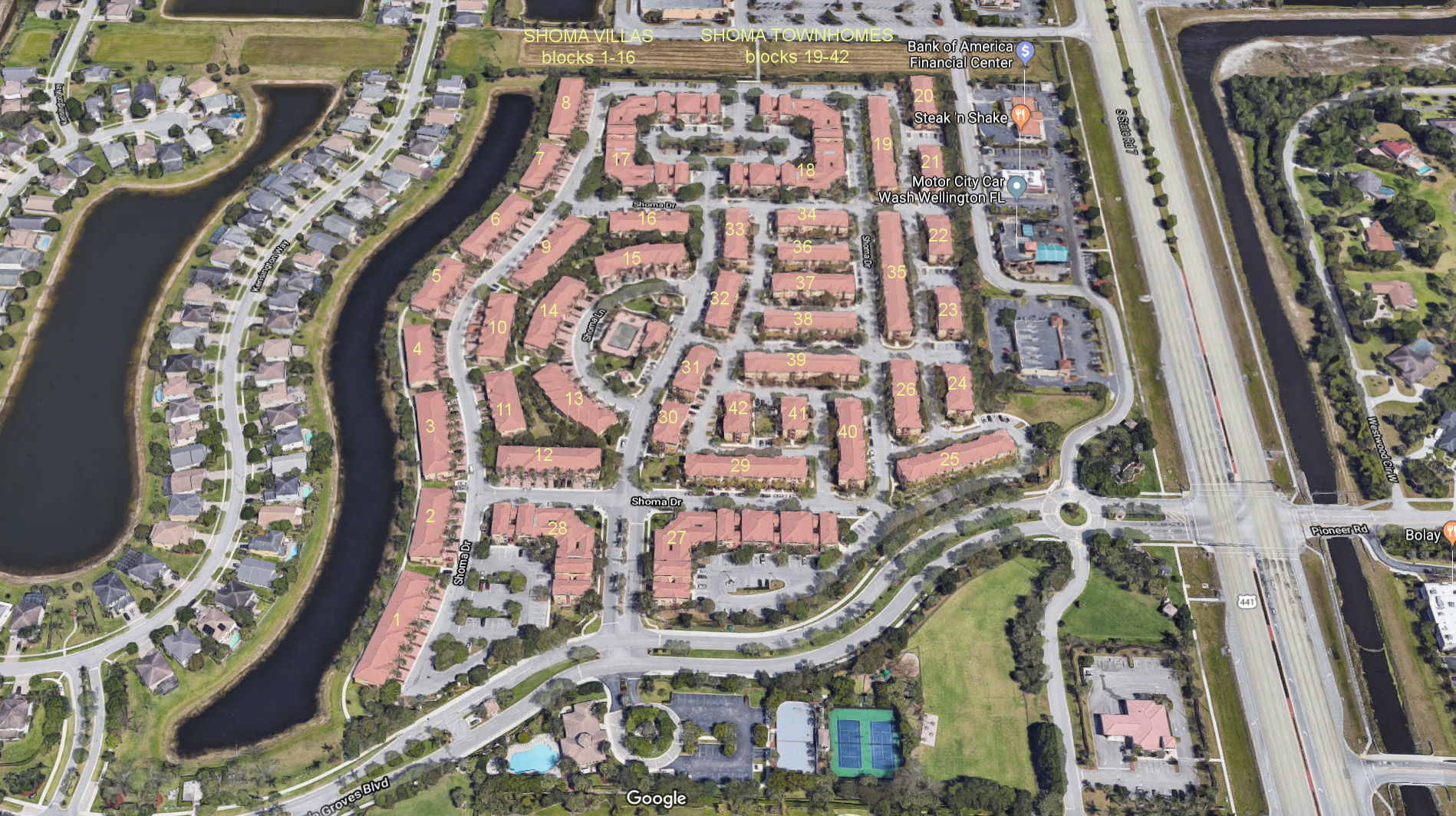 Aerial photo of Shoma Townhomes at Royal Palm