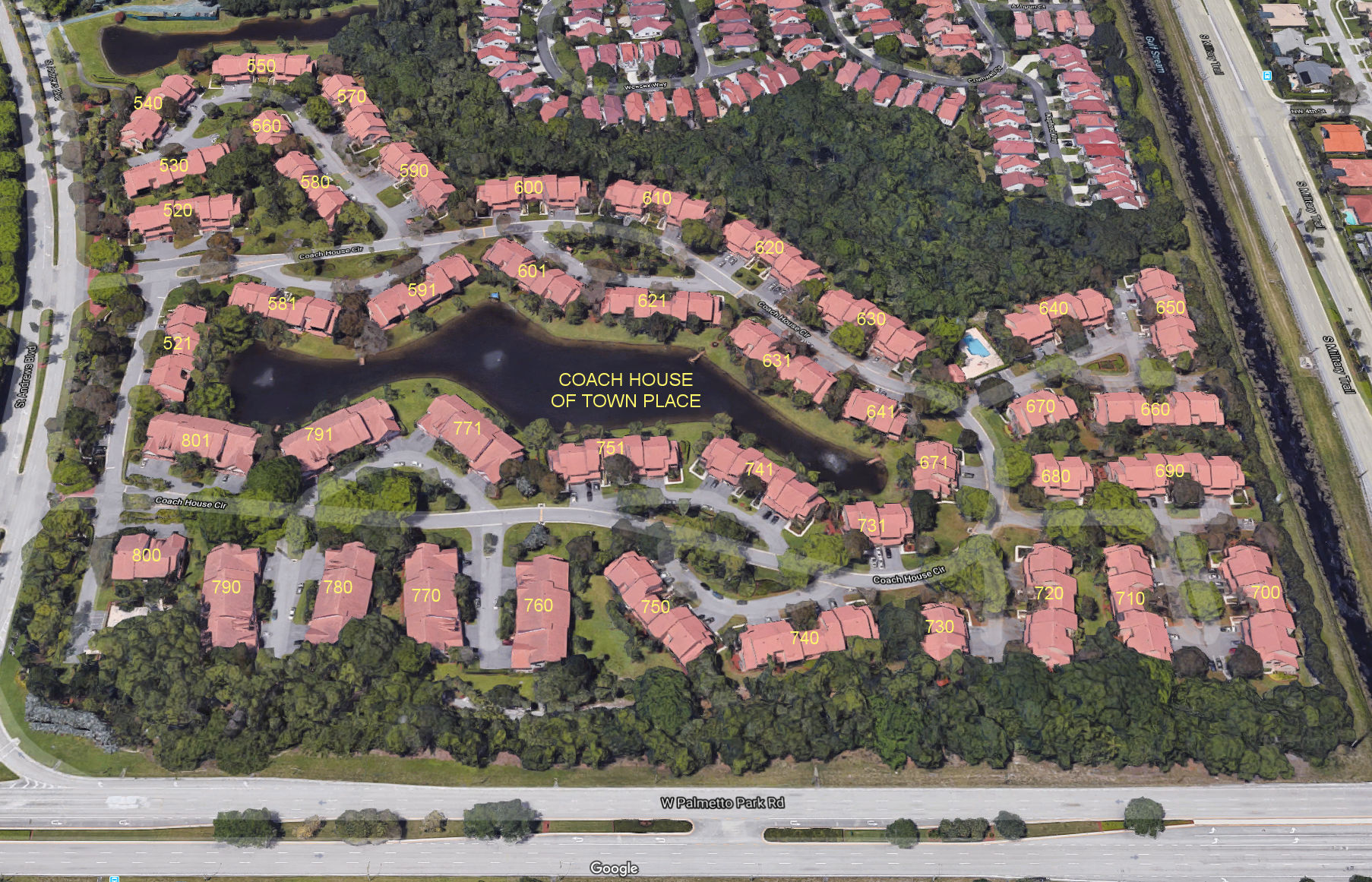 Aerial photo of Coach Houses of Town Place