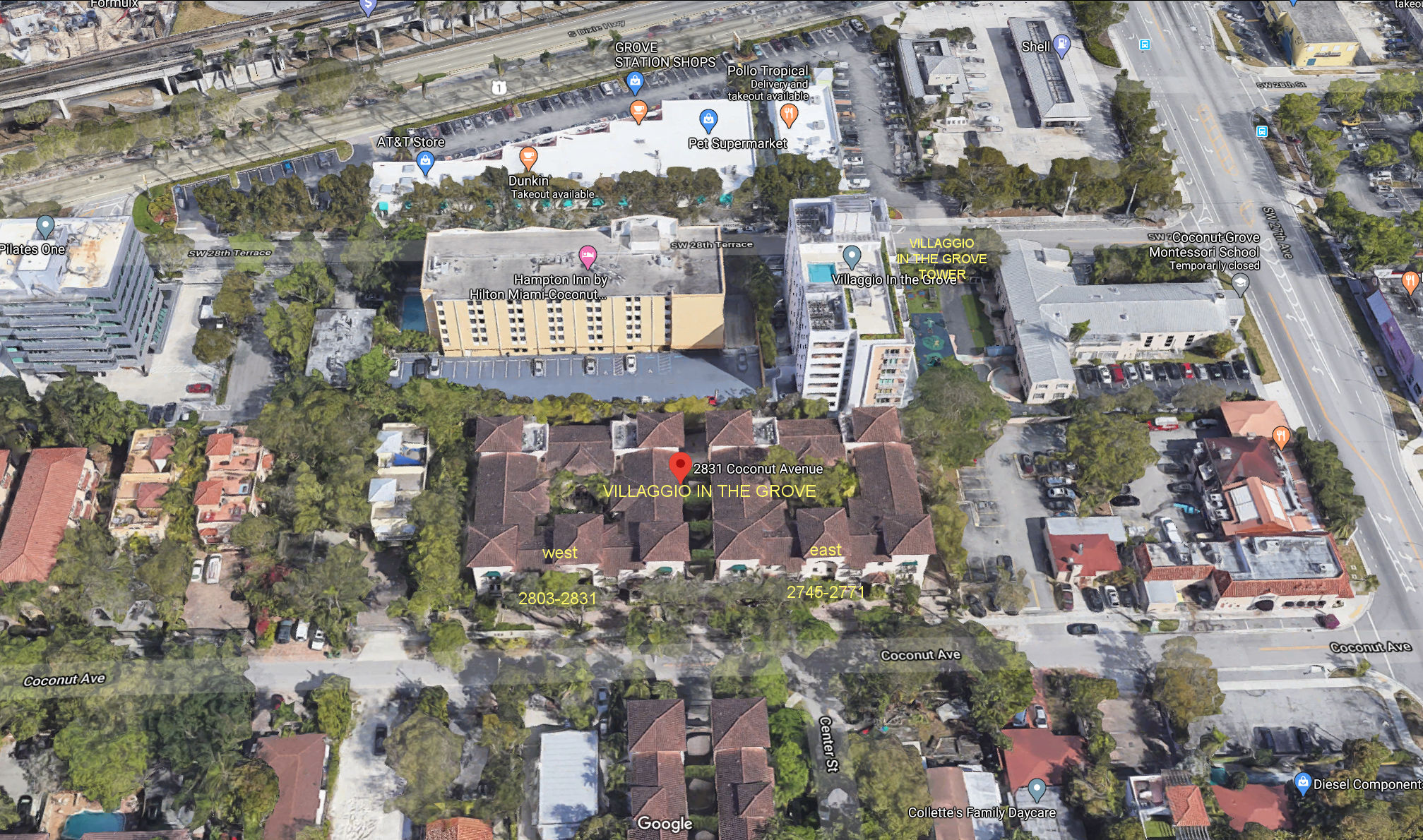 Aerial photo of Villaggio in the Grove