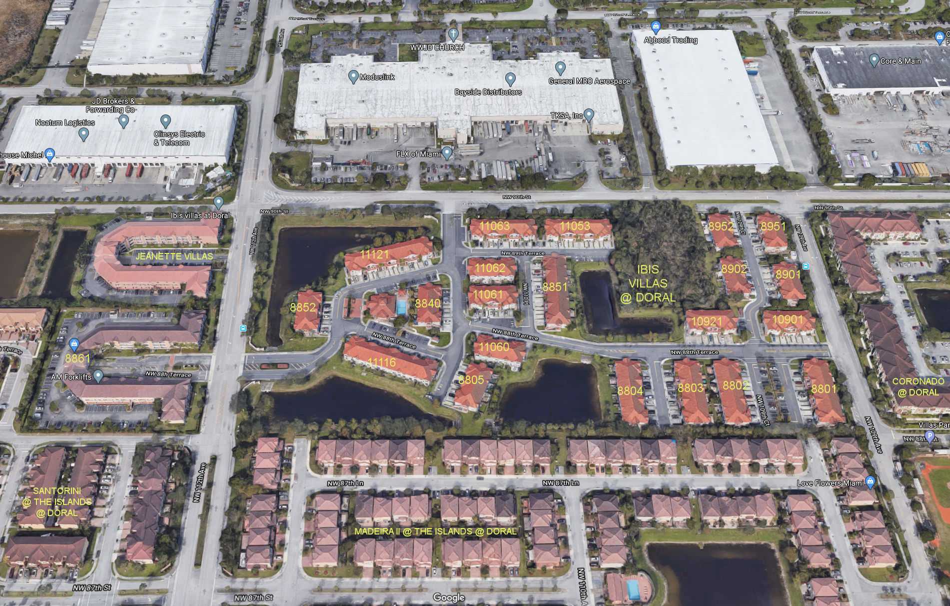 Aerial photo of Ibis Villas at Doral