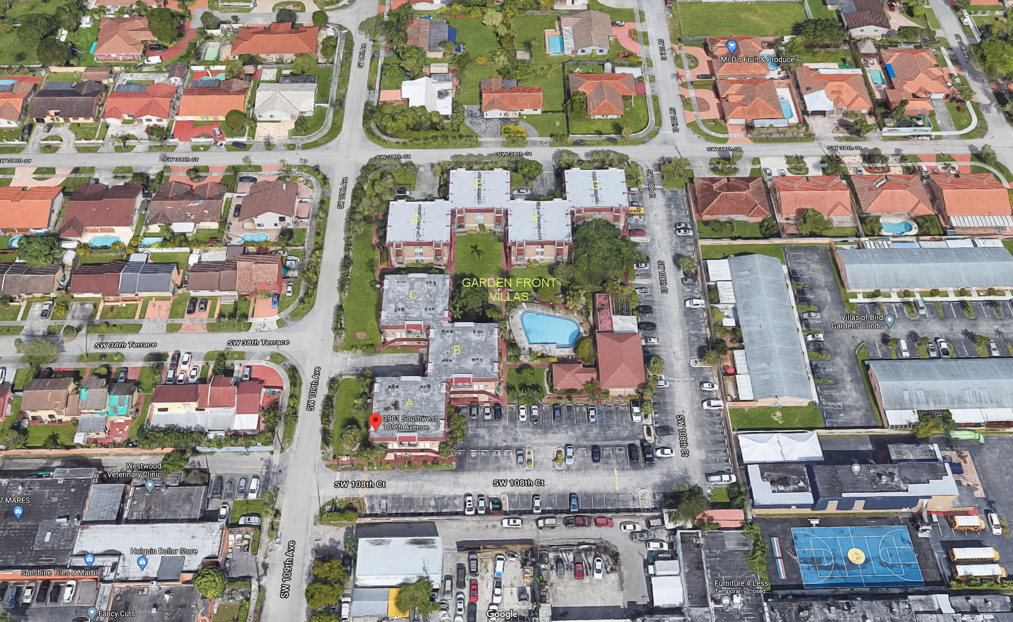 Aerial photo of Garden Front Villas