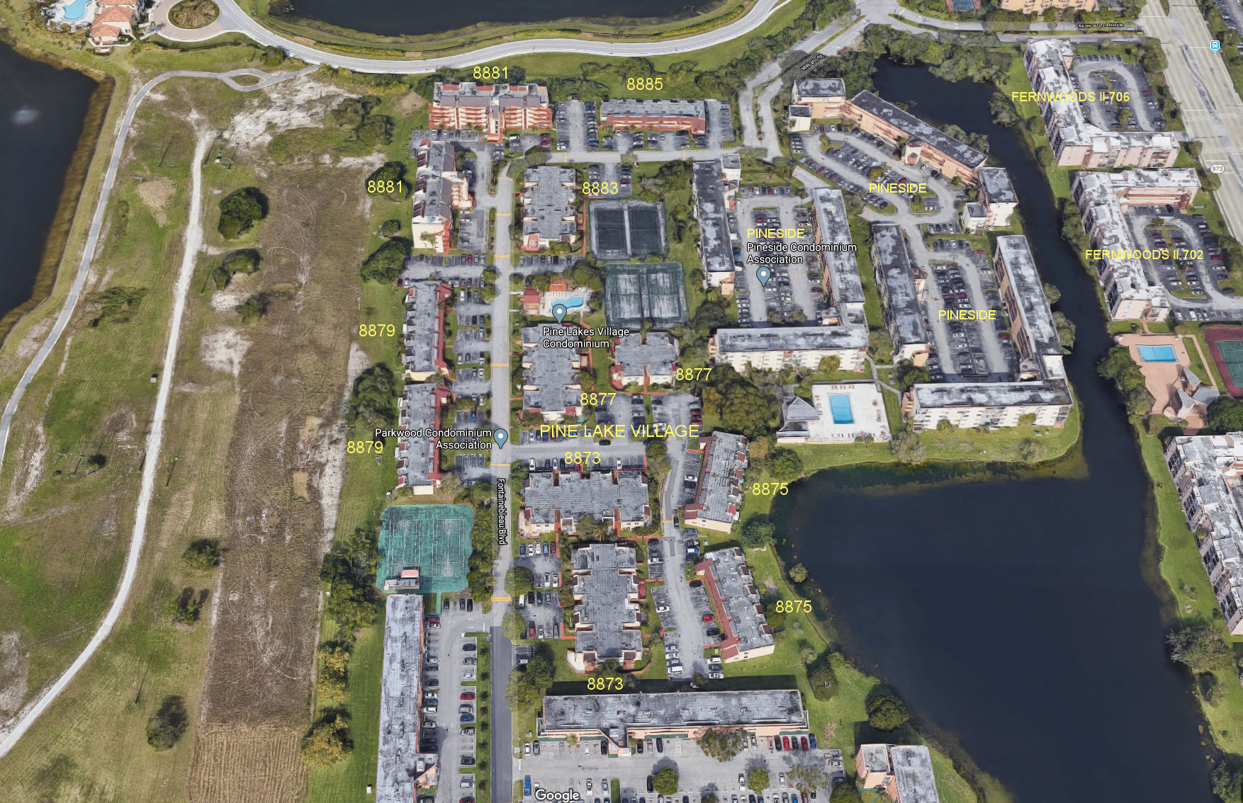 Aerial photo of Pine Lake Village 8873-8885