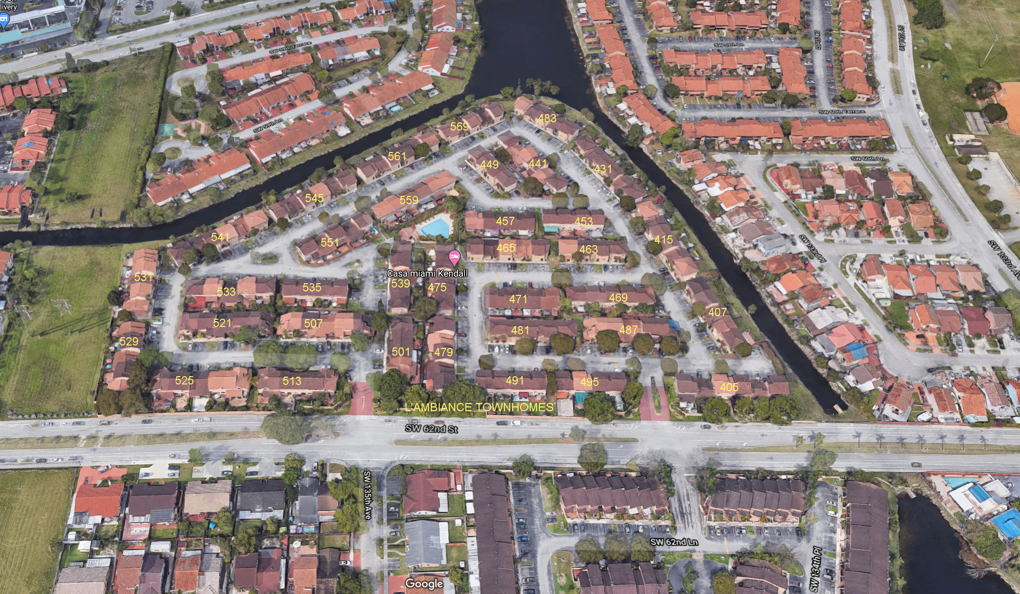 Aerial photo of l'Ambiance Townhomes