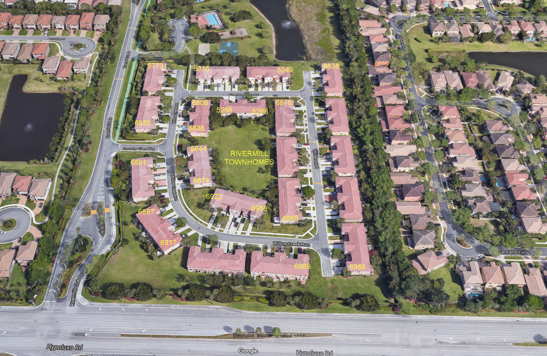 Aerial photo of Rivermill Townhomes