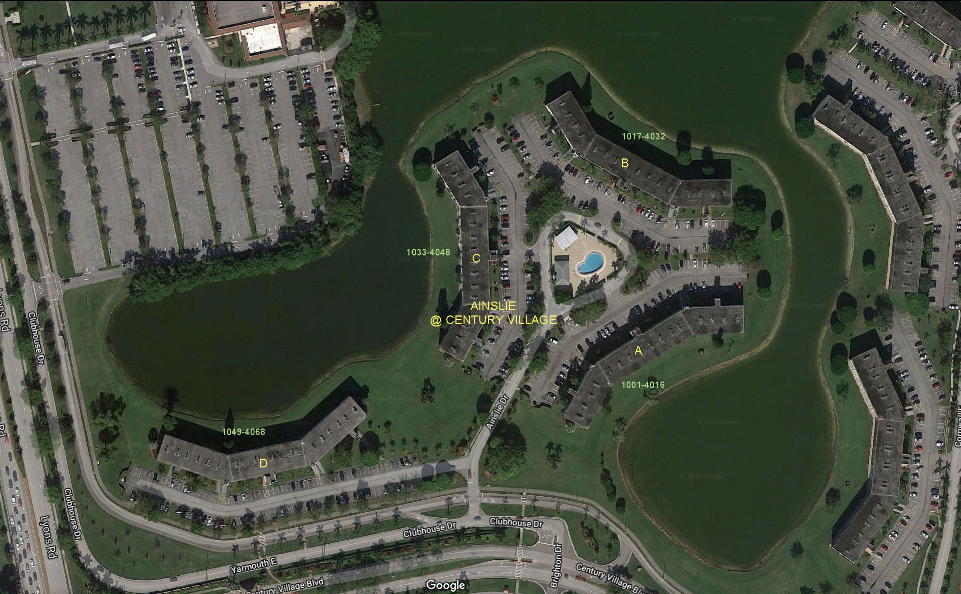 Aerial photo of Ainslie at Century Village A B C&D