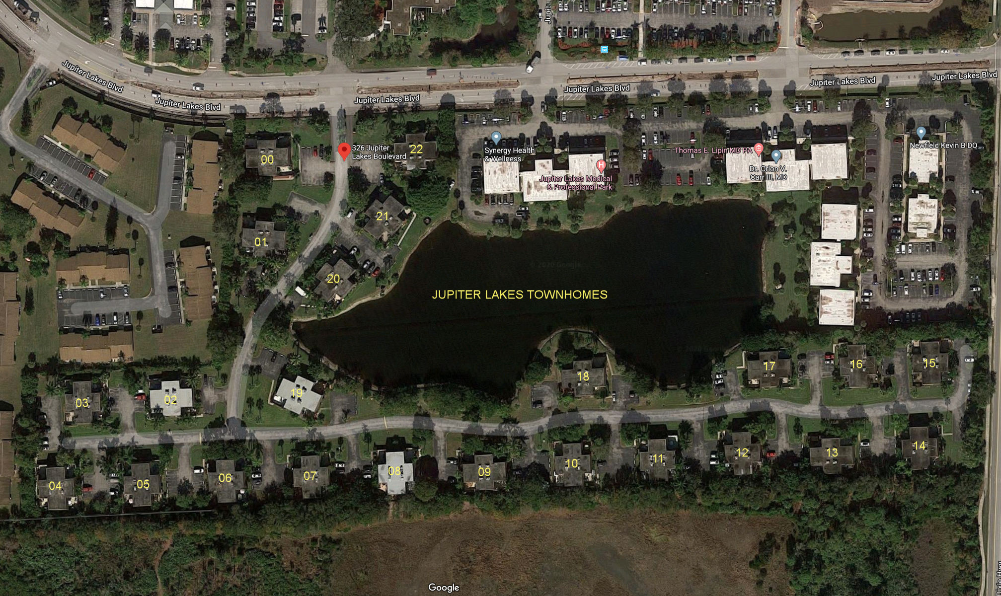 Aerial photo of JUpiter Lakes Townhomes