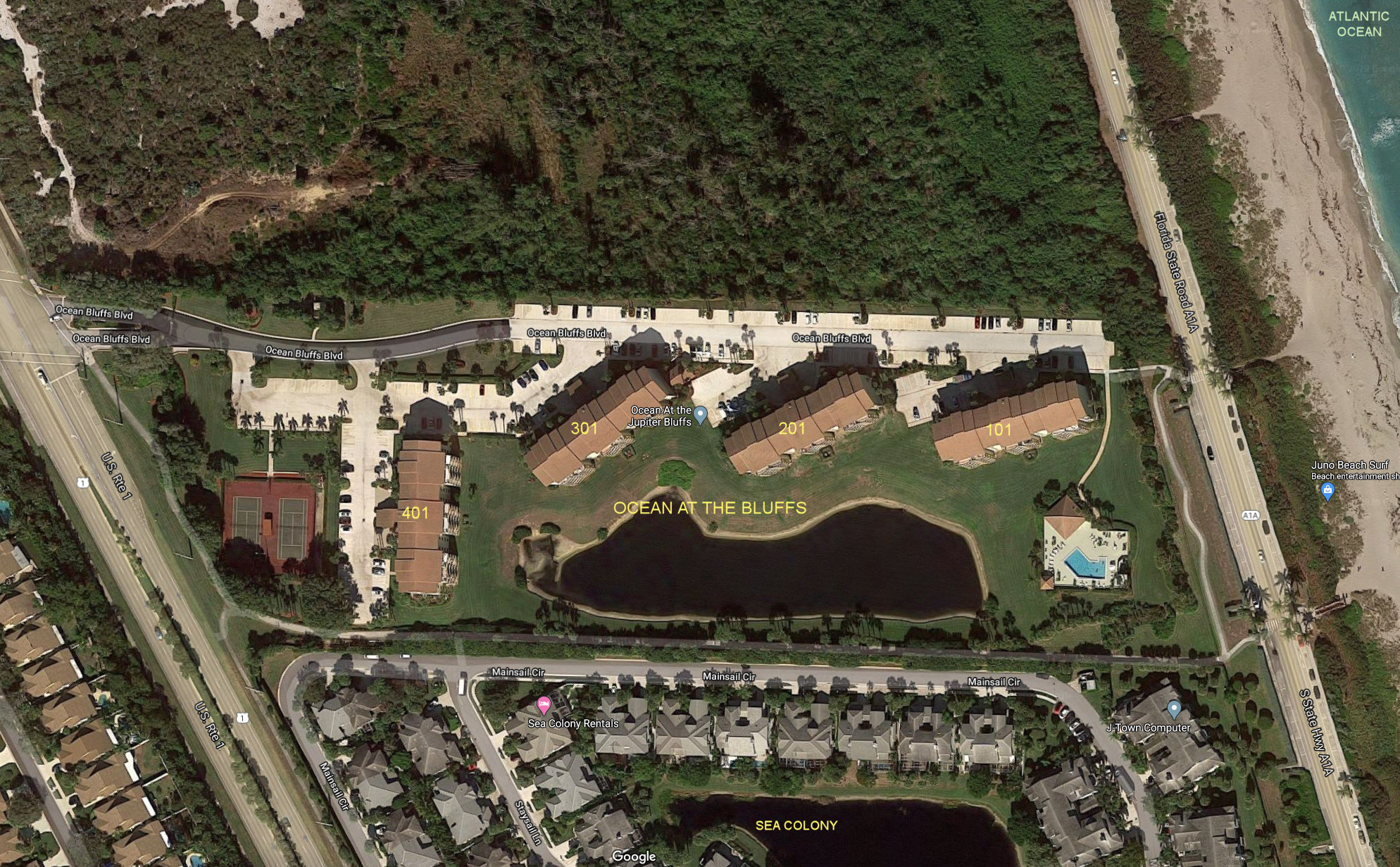 Aerial photo of Ocean at the Bluffs (101 201 301&401)