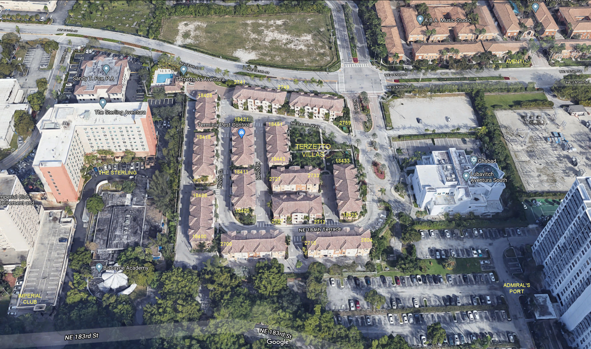 Aerial photo of Terzetto Villas