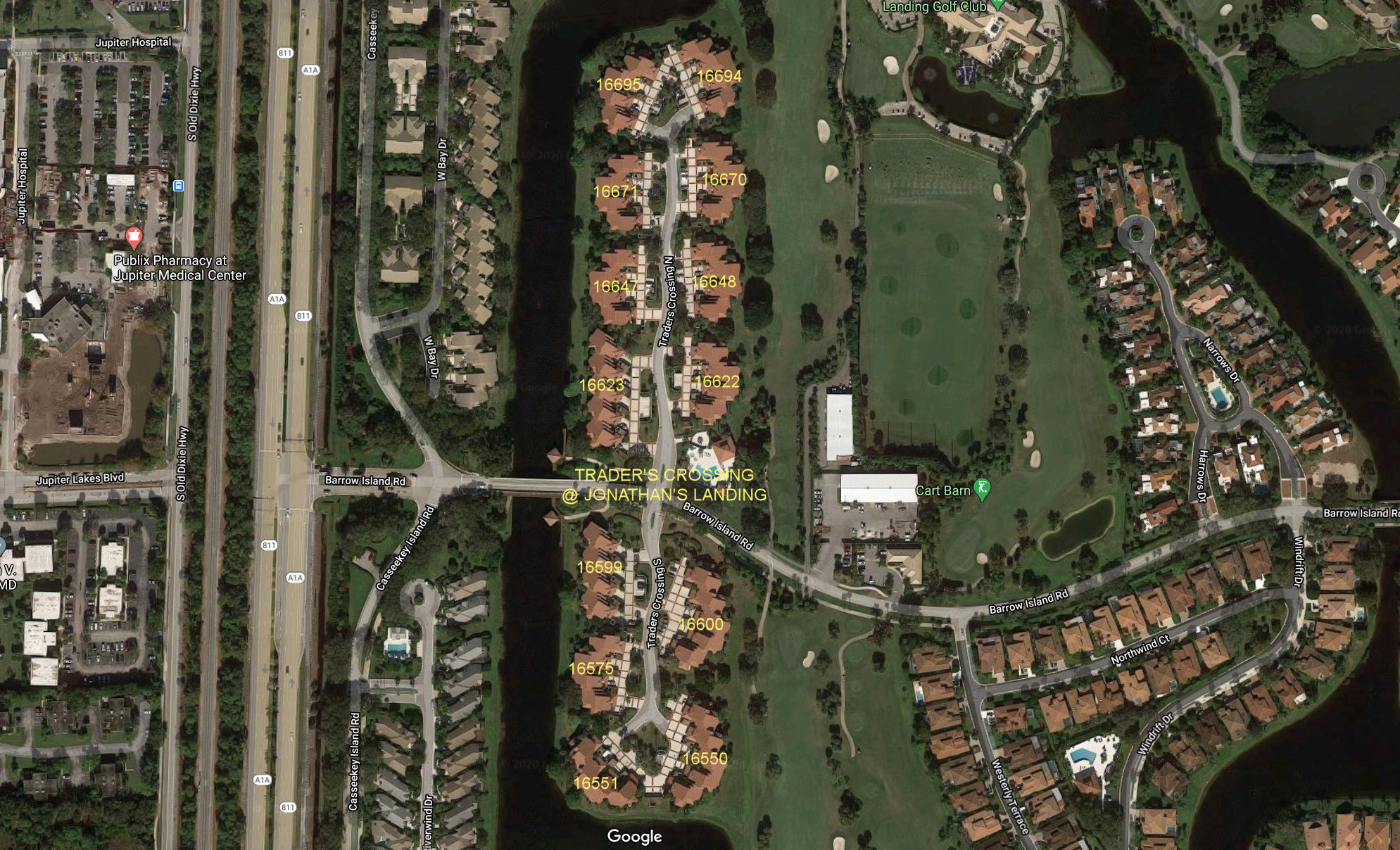 Aerial photo of Trader's Crossing at Jonathan's Landing