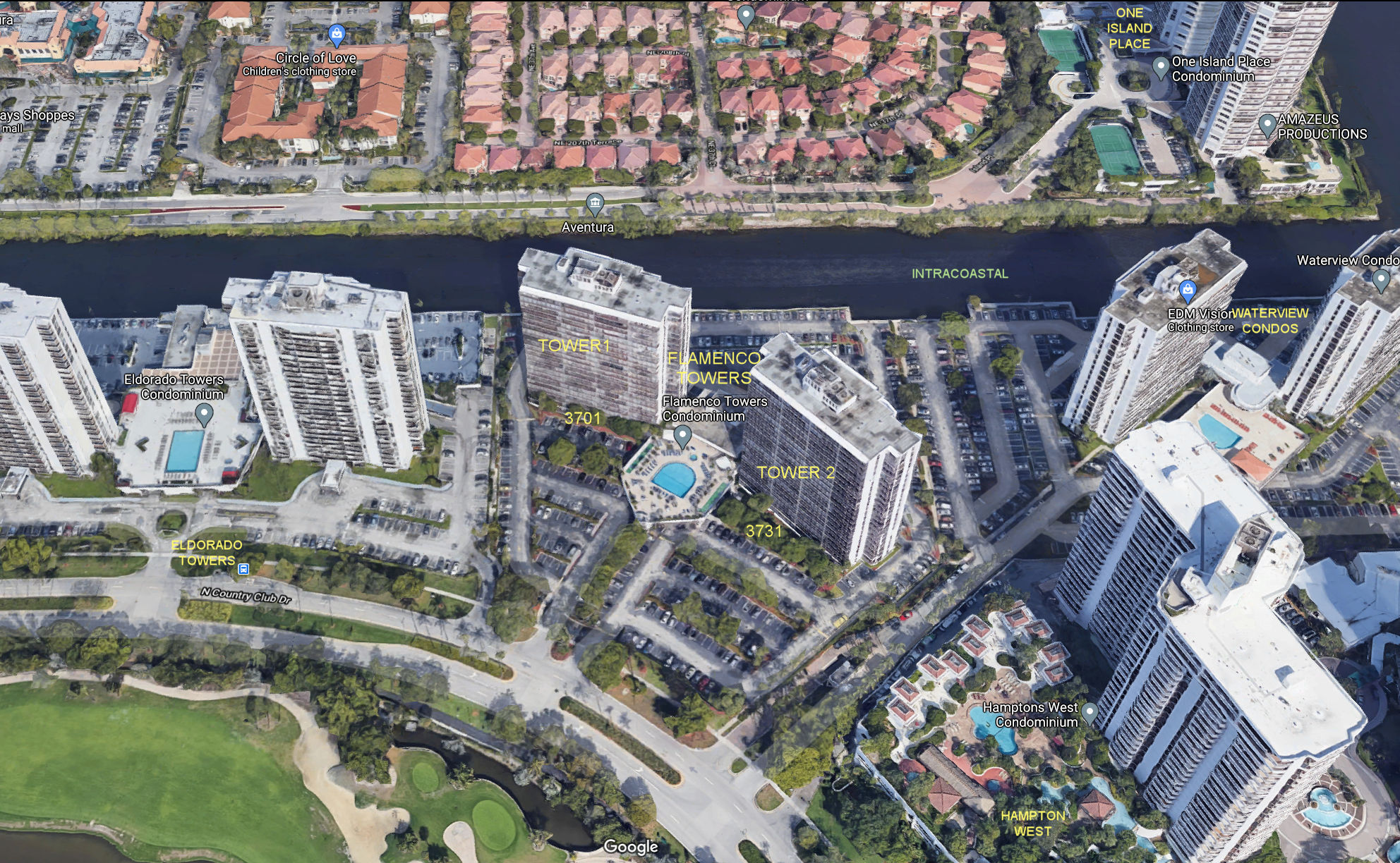 Aerial photo of Flamenco Towers I & II