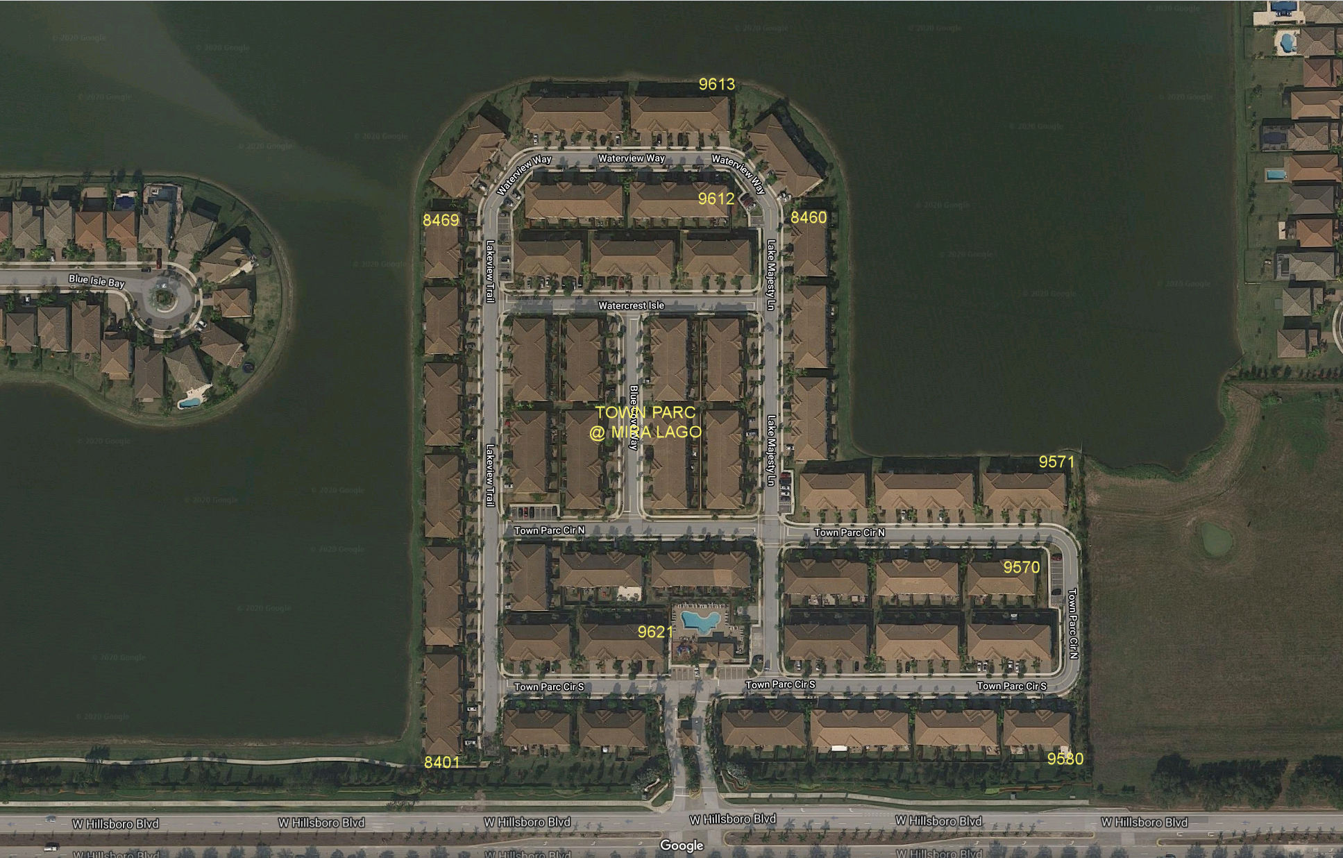 Aerial photo of Town Parc at MiraLago