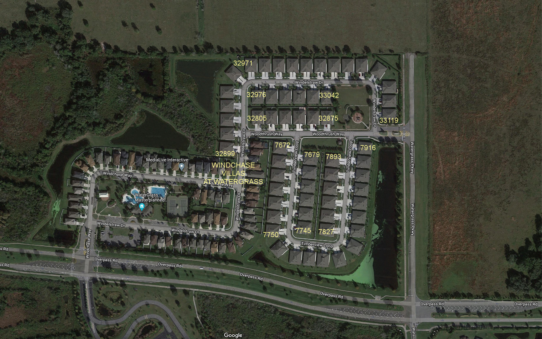 Aerial photo of Windchase Villas at Watergrass