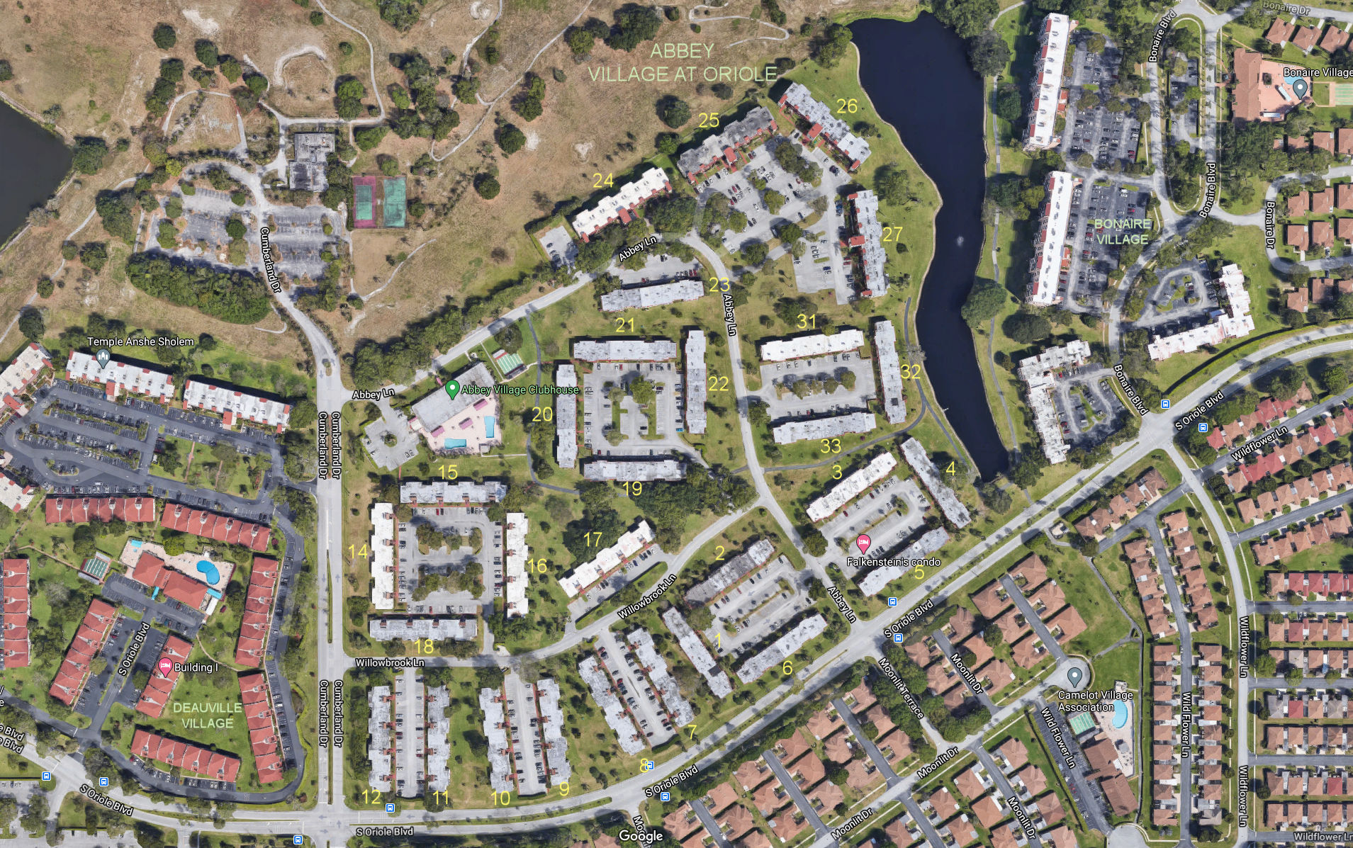 Aerial photo of Abbey Village at Oriole