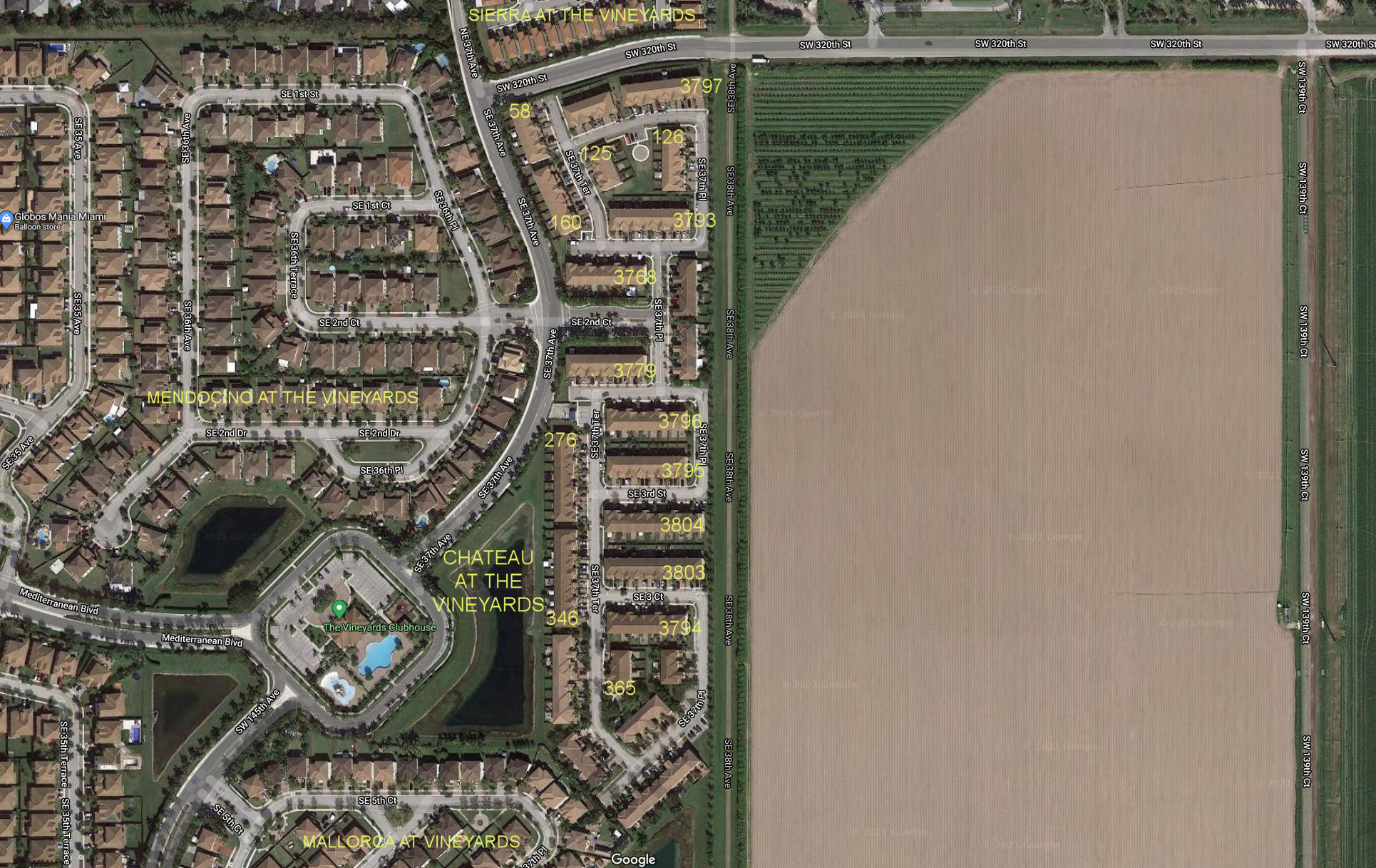 Aerial photo of Chateau at the Vineyards