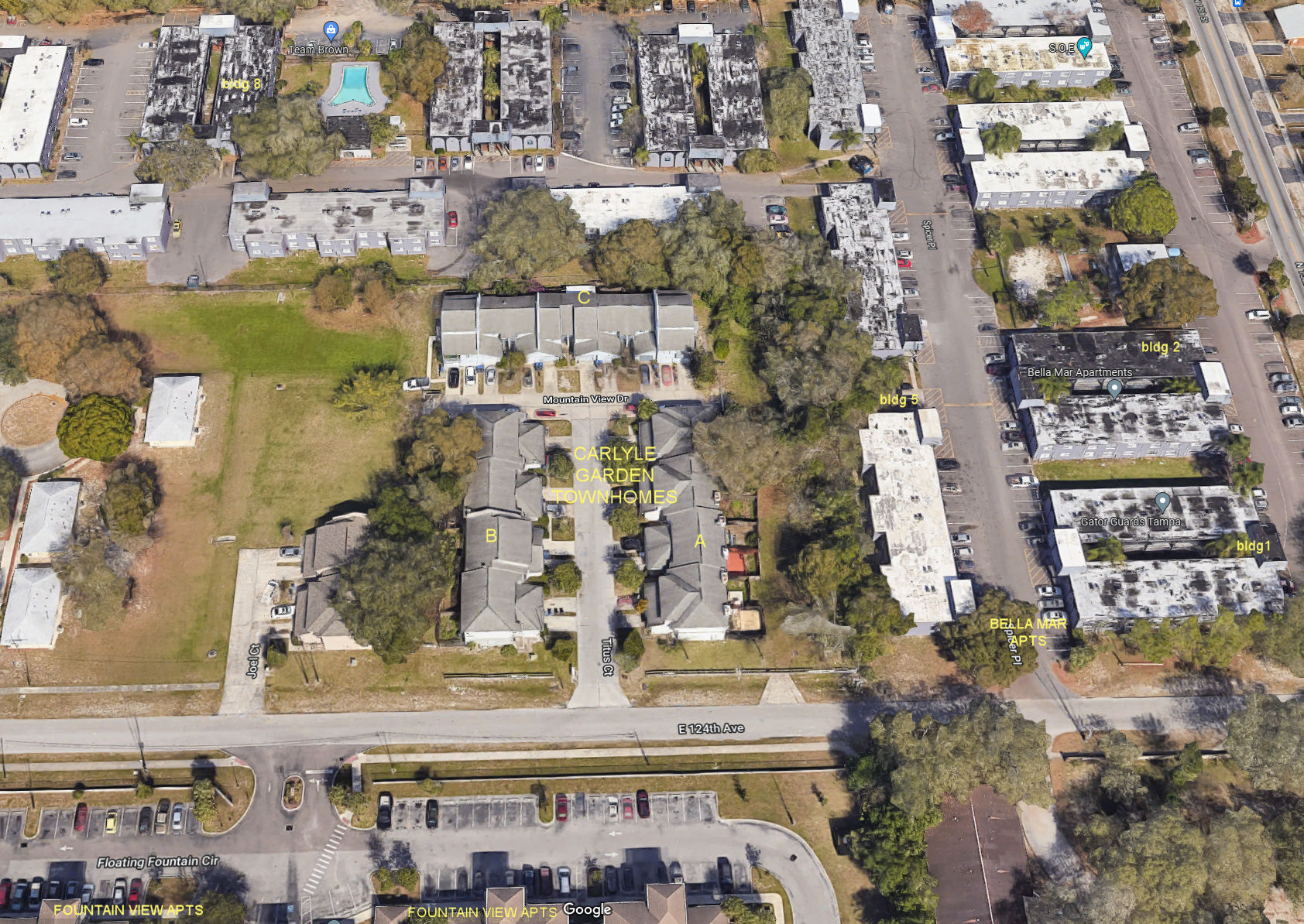 Aerial photo of Carlyle Gardens Townhomes