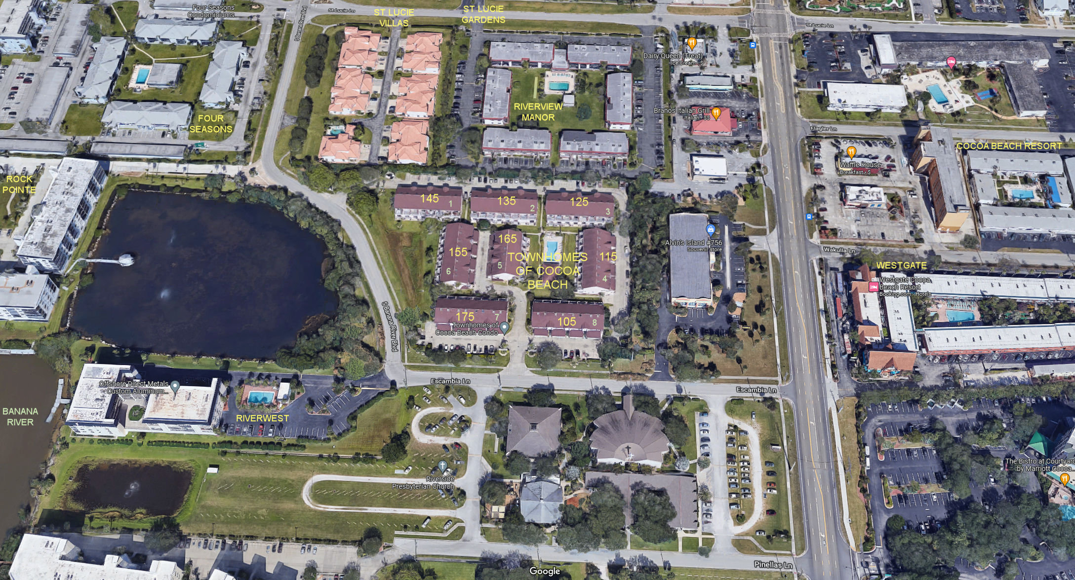 Aerial photo of Townhomes of Cocoa Beach