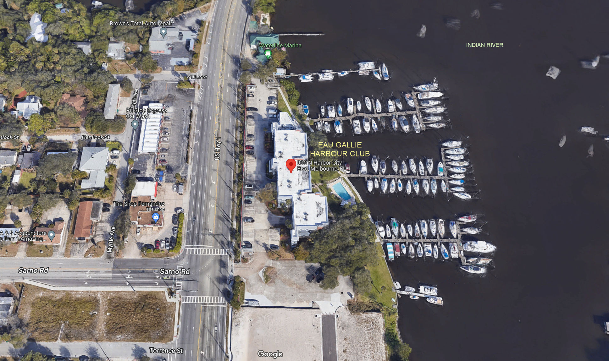 Aerial photo of Eau Gallie Harbour Club